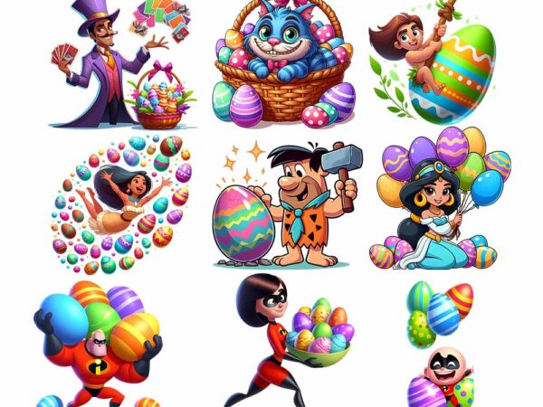 Cartoon easter character png bundle, spring easter png, happy easter day png, superhero easter png, princess easter egg t shirt vector file