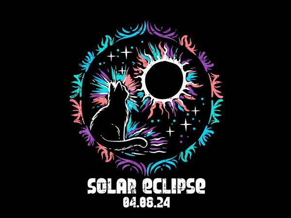 Cat total solar eclipse april 4 08 2024 png, total solar eclipse png, hello darkness my old friend solar eclipse april 08 png, solar eclipse t shirt vector file