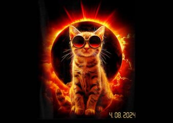 Cat Total Solar Eclipse Png, Solar Eclipse 8 2024 Png t shirt vector file