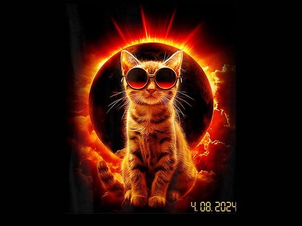 Cat total solar eclipse png, solar eclipse 8 2024 png t shirt vector file