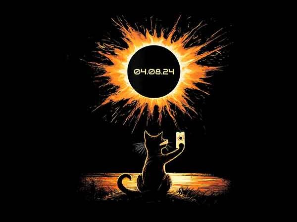 Cat total solar eclipse april 8 2024 png, total solar eclipse png t shirt vector file