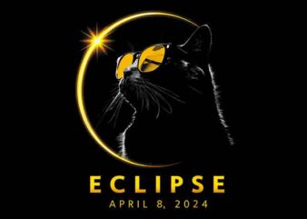Total Solar Eclipse Png, Cat Total Solar Eclipse April 8 2024 Png t shirt designs for sale