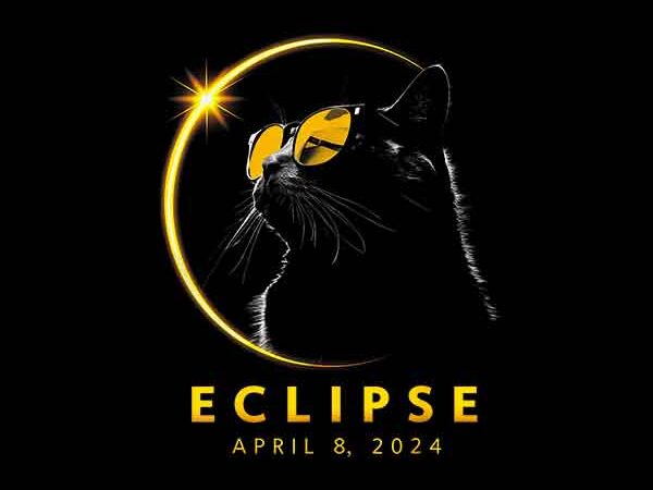 Total solar eclipse png, cat total solar eclipse april 8 2024 png t shirt designs for sale