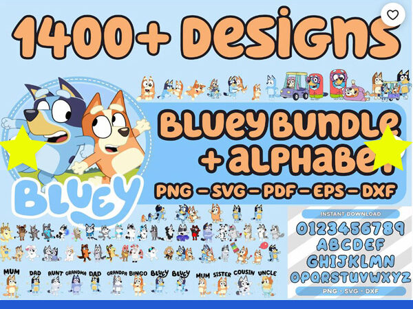 Bluey family bundle svg, bluey birthday svg, bluey and bingo svg t shirt template