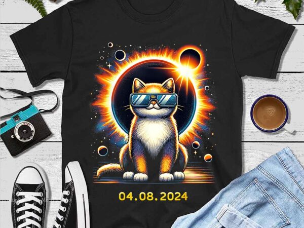Cat solar eclipse 2024 png t shirt vector file