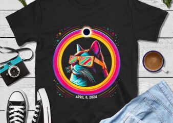 Cat In Eclipse Glasses Totality 2024 Png, Cat Total Solar Eclipse Png t shirt vector file