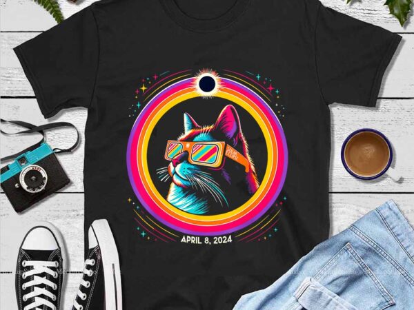 Cat in eclipse glasses totality 2024 png, cat total solar eclipse png t shirt vector file