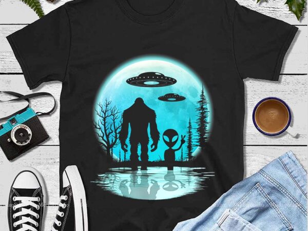 Bigfoot and alien under the moon png t shirt template