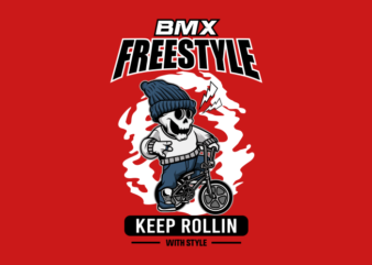 BMX skull Freestyle Cartoon t shirt template