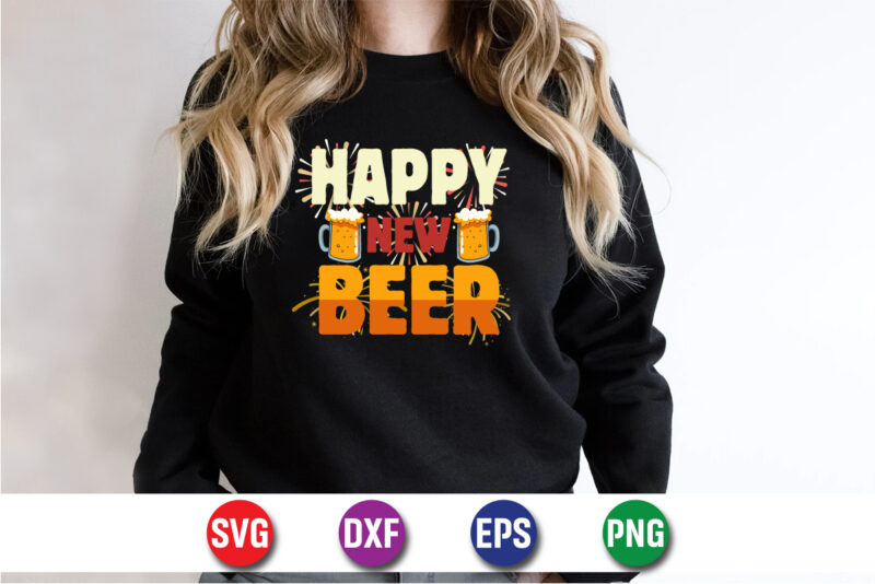 Happy New Beer Happy New Year T-shirt Design Print Template