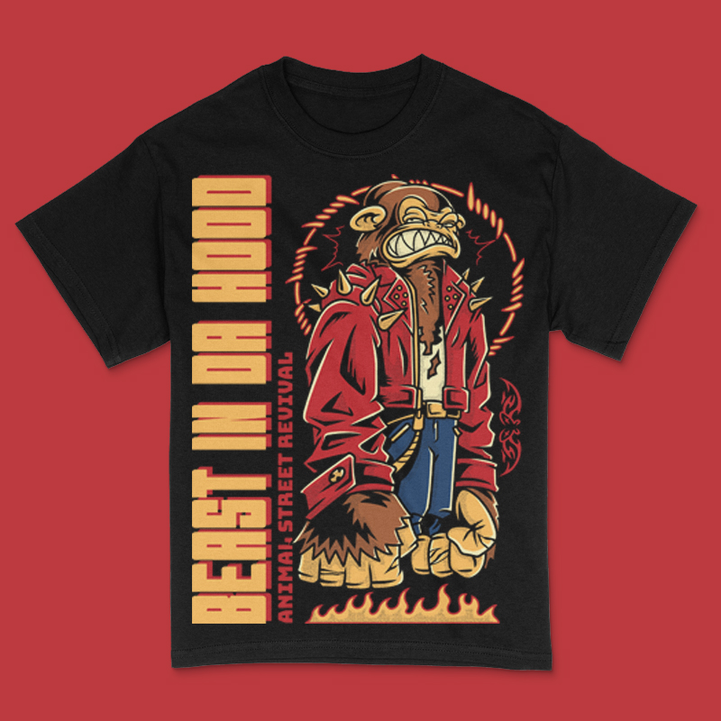 Beast In Da Hood T-Shirt Design Template