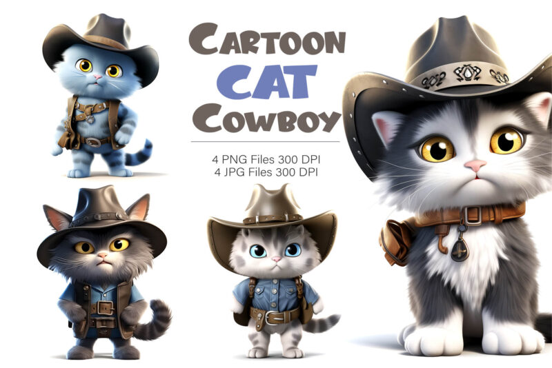 Cartoon Cat Cowboy. TShirt Sticker.