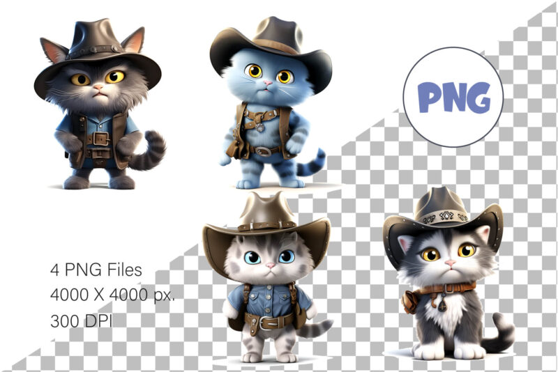 Cartoon Cat Cowboy. TShirt Sticker.