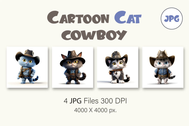 Cartoon Cat Cowboy. TShirt Sticker.