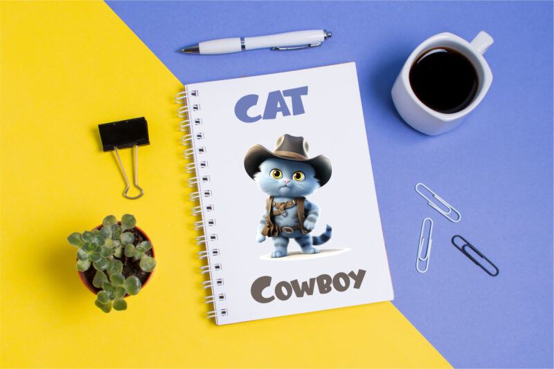 Cartoon Cat Cowboy. TShirt Sticker.