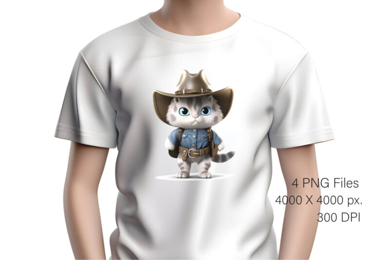 Cartoon Cat Cowboy. TShirt Sticker.