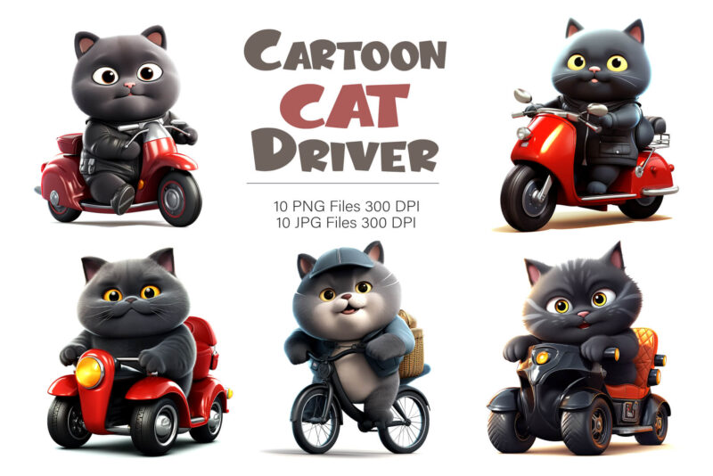 Cartoon cat driver. TShirt Sticker.