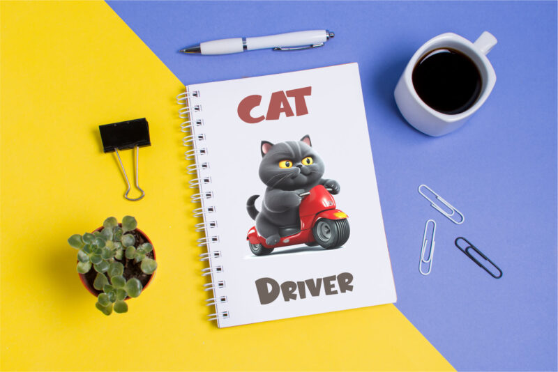 Cartoon cat driver. TShirt Sticker.