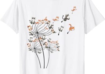 Cat Shirt Cat Shirts For Women Girls Cute Dandelion Flower T-Shirt