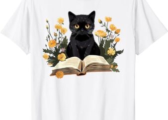 Cat Shirts For Women Book Lover Shirt Cute Cat And Book T-Shirt