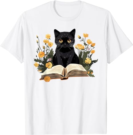 Cat Shirts For Women Book Lover Shirt Cute Cat And Book T-Shirt