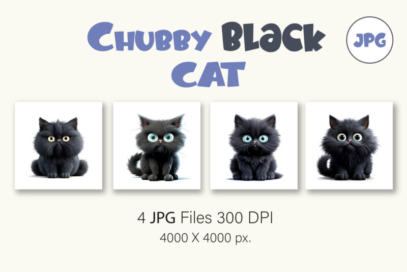 Cat black chubby. TShirt Sticker.