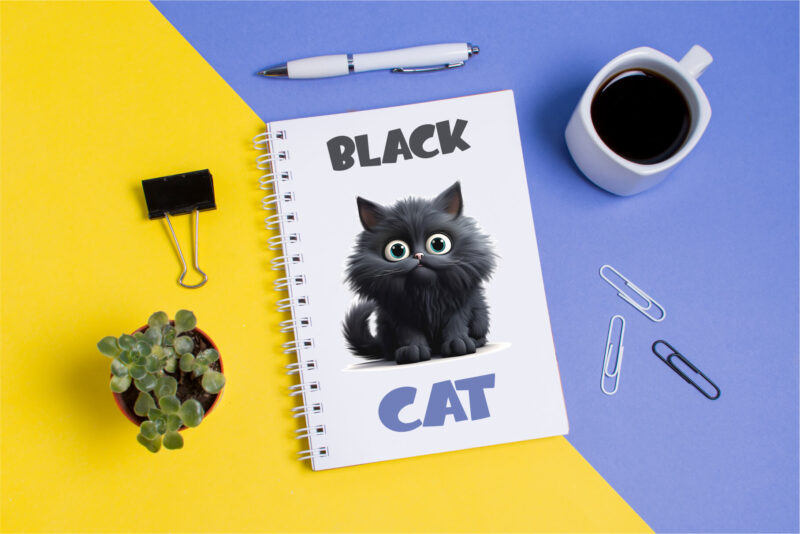 Cat black chubby. TShirt Sticker.