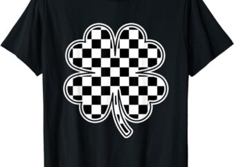 Checkered Four Leaf Clover Race Car Gamer St Patrick’s Day T-Shirt