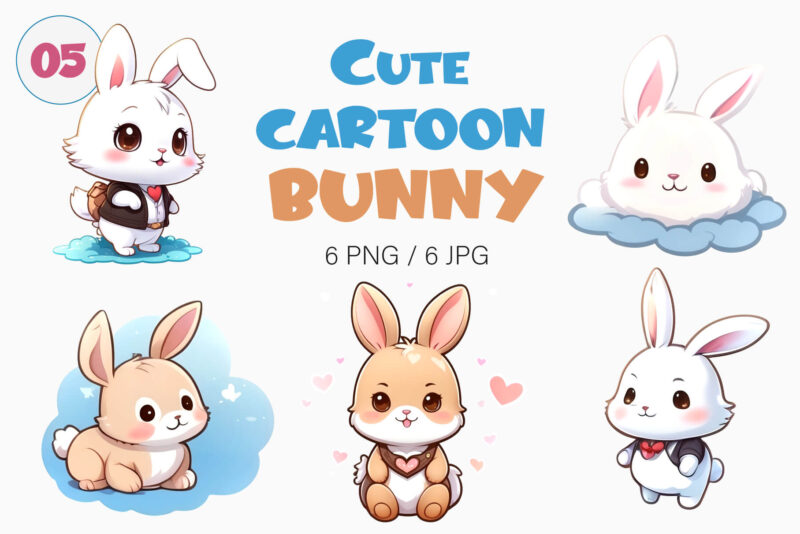 Cute cartoon Bunny 05. TShirt Sticker, PNG.