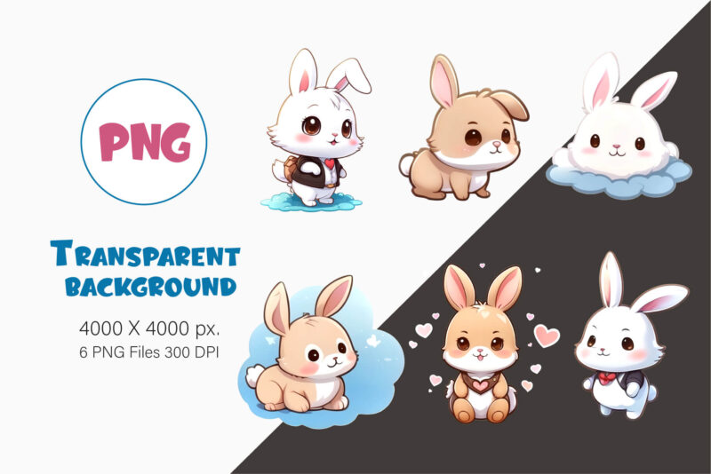 Cute cartoon Bunny 05. TShirt Sticker, PNG.