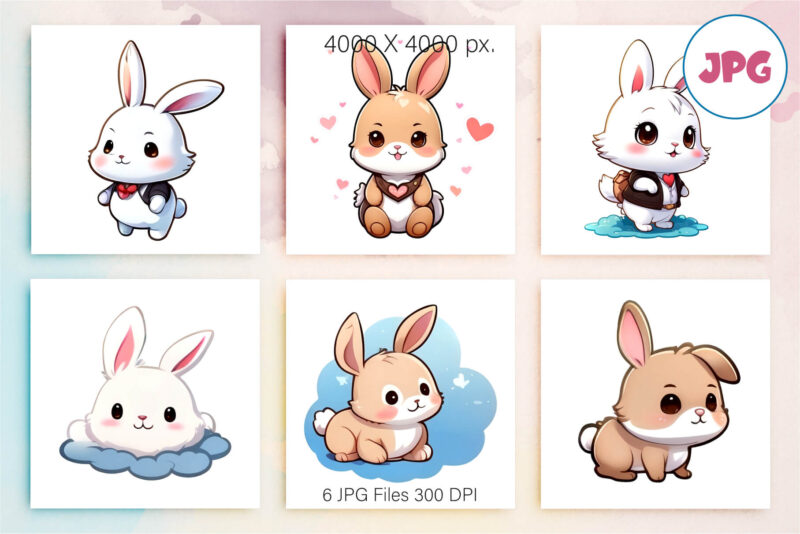 Cute cartoon Bunny 05. TShirt Sticker, PNG.