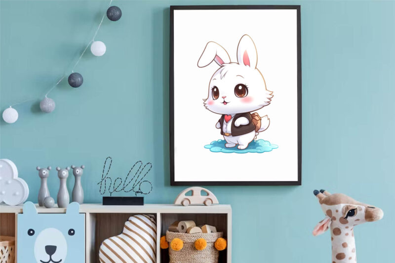 Cute cartoon Bunny 05. TShirt Sticker, PNG.