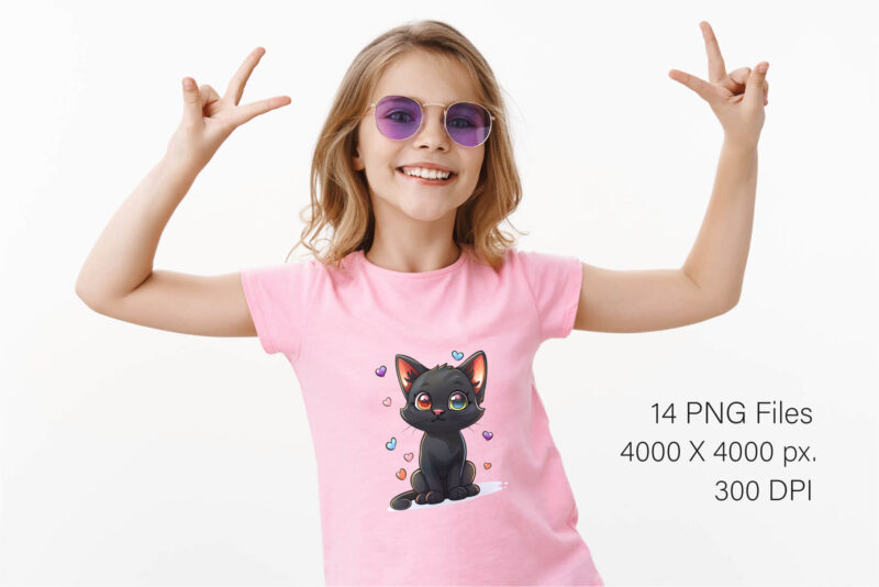 Cute black Cats. TShirt Sticker.