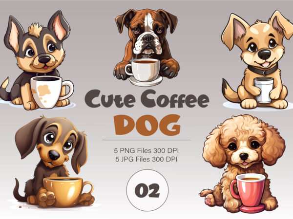 Cute coffee dog 02. tshirt sticker.