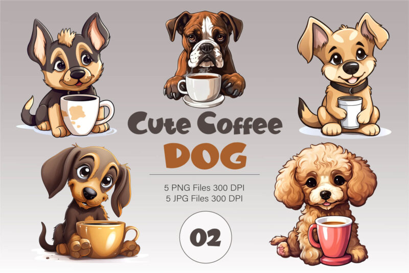 Cute Coffee Dog 02. TShirt Sticker.