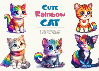 Cute rainbow Cats. TShirt Sticker.