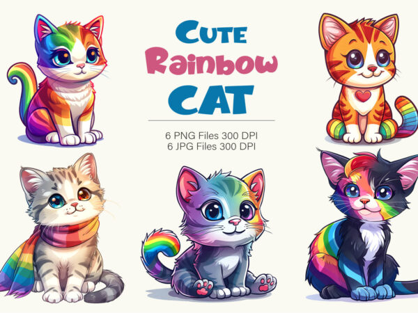 Cute rainbow cats. tshirt sticker.