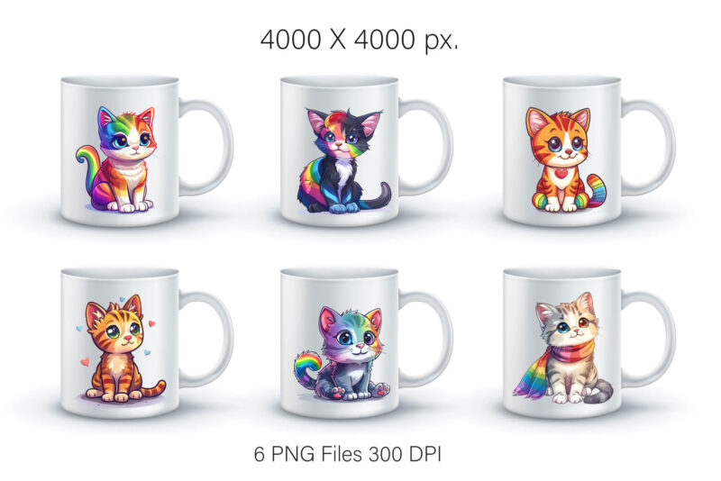 Cute rainbow Cats. TShirt Sticker.