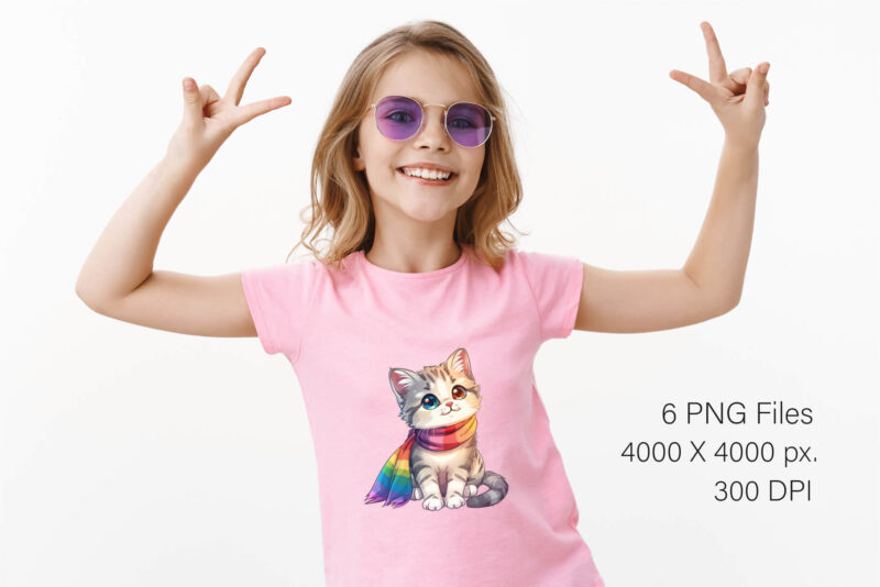 Cute rainbow Cats. TShirt Sticker.