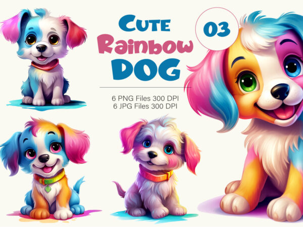 Cute rainbow dogs 03. tshirt sticker.