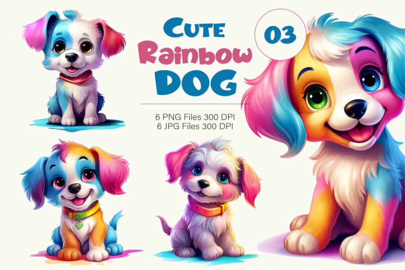 Cute rainbow Dogs 03. TShirt Sticker.
