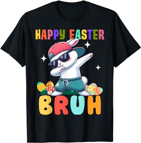 Dabbing Bunny Easter Bruh, Funny Boy Girl Kid T-Shirt
