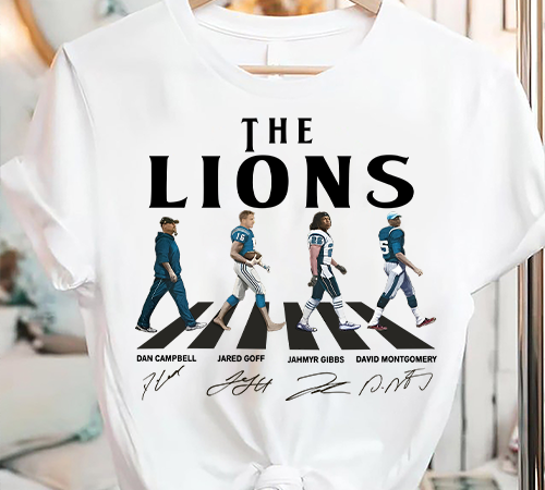 Detroit lions walking abbey road signatures t shirt vector illustration