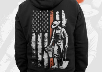 Farmer with USA Flag Png, Farm Animals Png, Fathers Day Png, Daddy Png, American Vintage Distressed Flag, Support Local Farmer Png t shirt graphic design