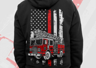 Thin Red Line Fire Truck USA Flag Firefighter PNG, 4th of July American Patriot Gift T shirts Design, Fireman Png, Fire Dept Png Sublimation