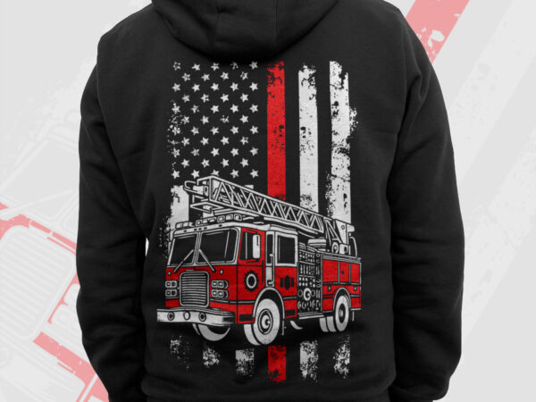 Thin red line fire truck usa flag firefighter png, 4th of july american patriot gift t shirts design, fireman png, fire dept png sublimation