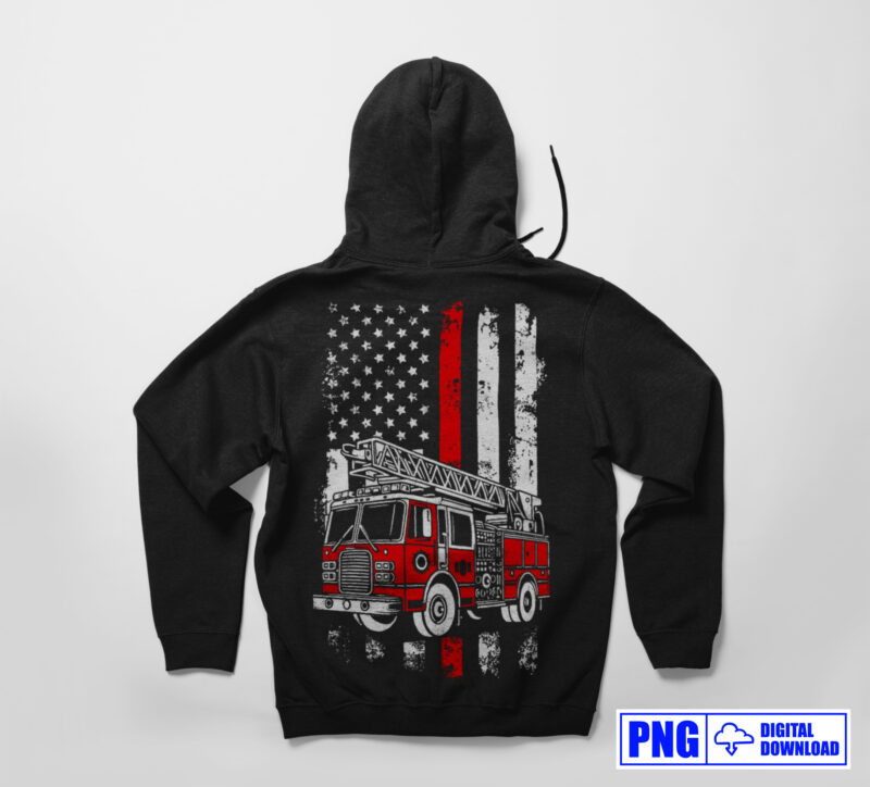 Thin Red Line Fire Truck USA Flag Firefighter PNG, 4th of July American Patriot Gift T shirts Design, Fireman Png, Fire Dept Png Sublimation