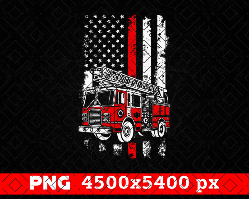 Thin Red Line Fire Truck USA Flag Firefighter PNG, 4th of July American Patriot Gift T shirts Design, Fireman Png, Fire Dept Png Sublimation