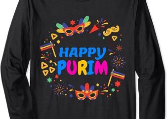 Funny Happy Purim Costume Jewish Holiday Purim Hamantaschen Long Sleeve T-Shirt