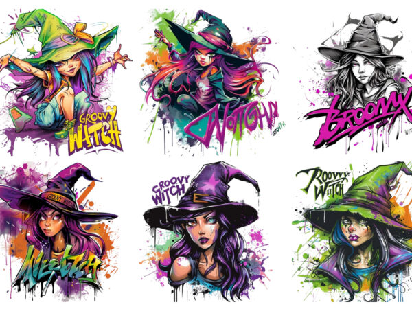 Groovy witch t shirt design template
